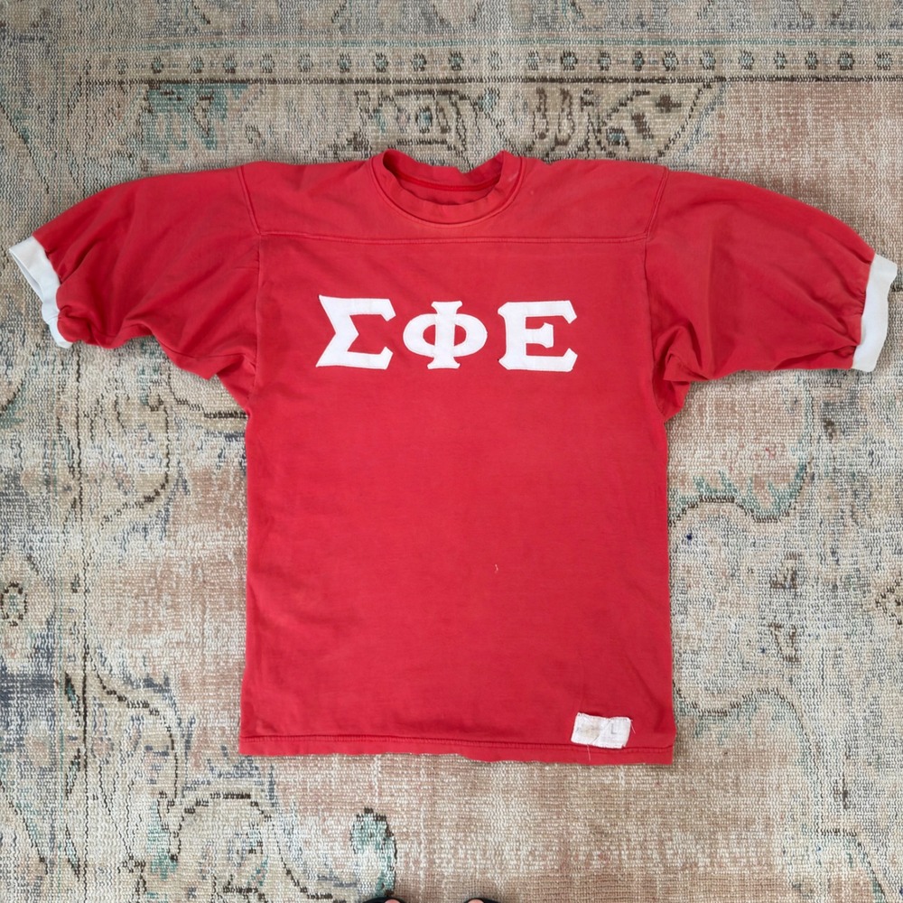 Vintage Russell Athletic Sigma Phi Epsilon Fraternity Jersey Shirt Red Mens L
